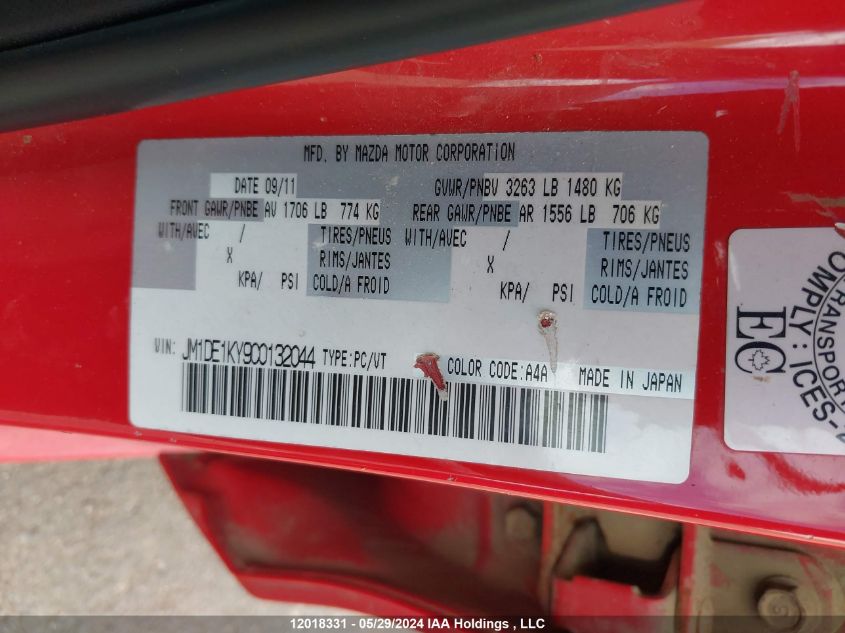 2012 Mazda Mazda2 VIN: JM1DE1KY9C0132044 Lot: 12018331