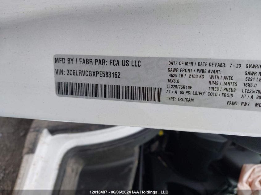 2023 Ram Promaster 2500 2500 High VIN: 3C6LRVCGXPE583162 Lot: 12018487