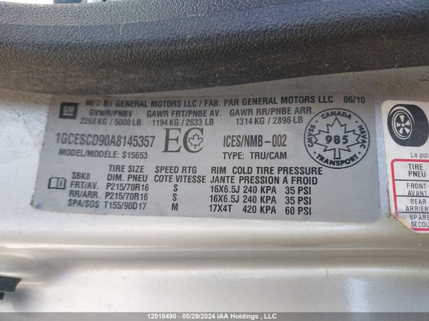 2010 Chevrolet Colorado VIN: 1GCESCD90A8145357 Lot: 12018490