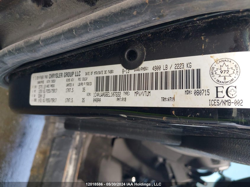 2014 Jeep Wrangler Sport VIN: 1C4AJWAG6EL107222 Lot: 12018586