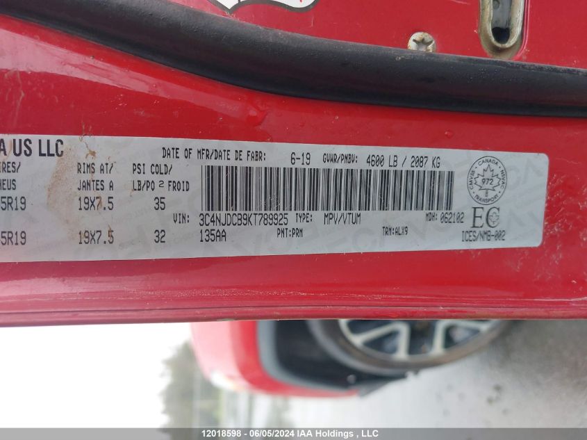 2019 Jeep Compass Limited VIN: 3C4NJDCB9KT789925 Lot: 12018598