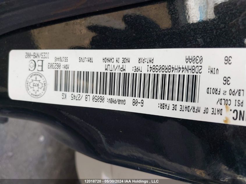 2008 Dodge Grand Caravan Se VIN: 2D8HN44H48R809841 Lot: 12018720