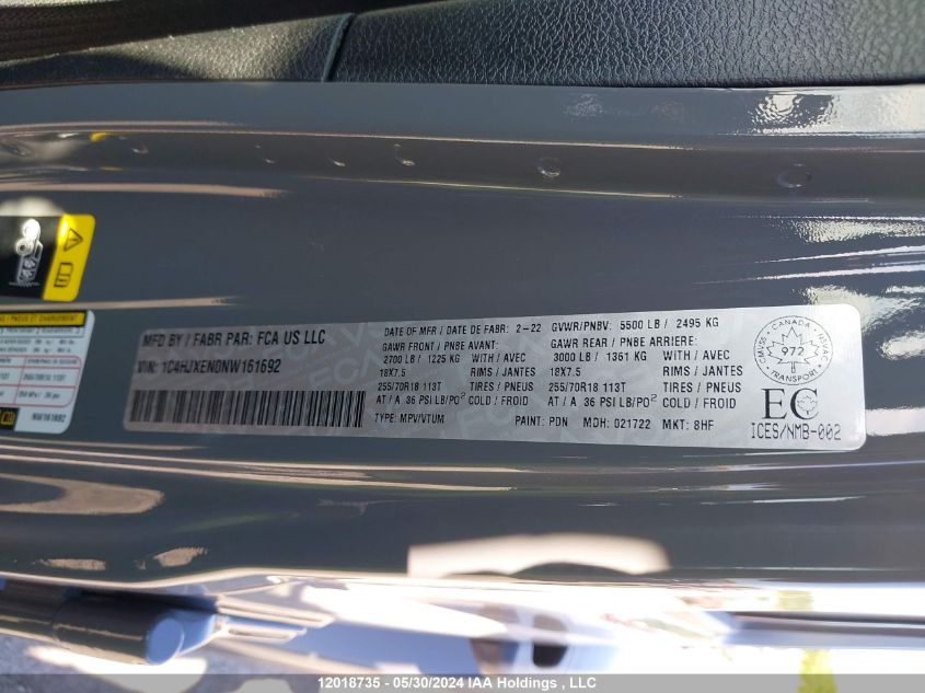 2022 Jeep Wrangler Unlimited Sahara VIN: 1C4HJXEN0NW161692 Lot: 12018735