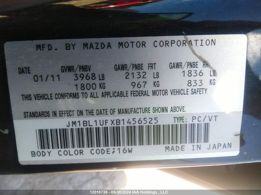 2011 Mazda Mazda3 VIN: JM1BL1UFXB1456525 Lot: 12018738