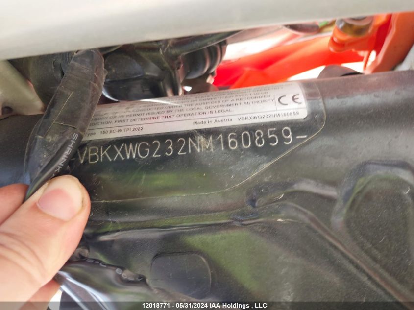 2022 Ktm 150 Xc-W Tpi VIN: VBKXWG232NM160859 Lot: 12018771