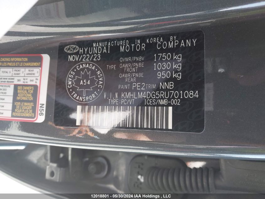 2024 Hyundai Elantra Preferred VIN: KMHLM4DG5RU701084 Lot: 12018801