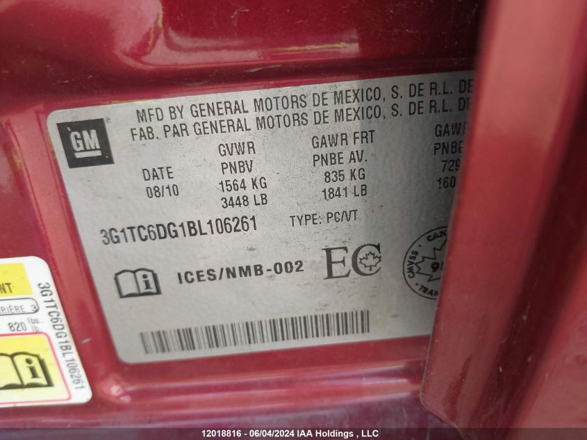 2011 Chevrolet Aveo VIN: 3G1TC6DG1BL106261 Lot: 12018816