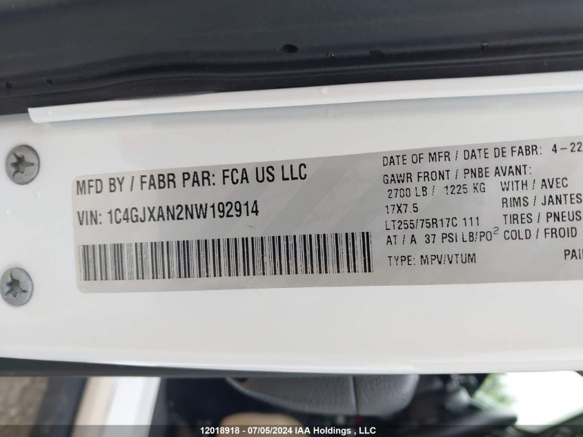 2022 Jeep Wrangler Sport VIN: 1C4GJXAN2NW192914 Lot: 12018918