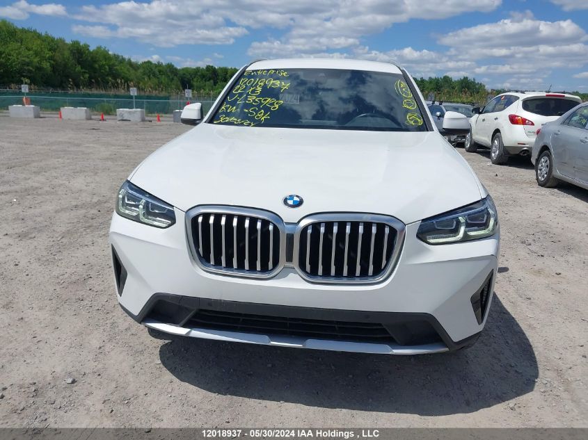 2022 BMW X3 VIN: 5UX53DP05N9L35928 Lot: 12018937