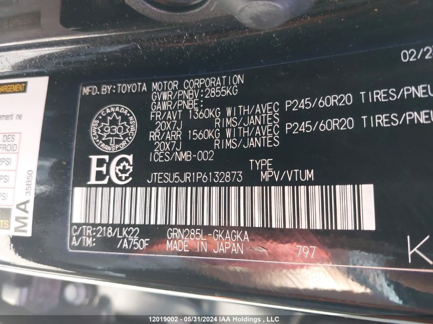 2023 Toyota 4Runner VIN: JTESU5JR1P6132873 Lot: 12019002