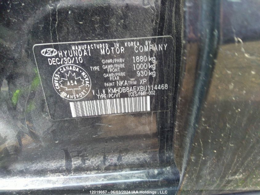 2011 Hyundai Elantra Touring Gls VIN: KMHDB8AEXBU114468 Lot: 12019057