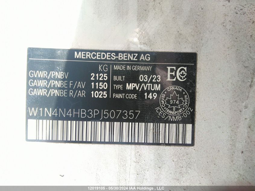 2023 Mercedes-Benz Gla VIN: W1N4N4HB3PJ507357 Lot: 12019105