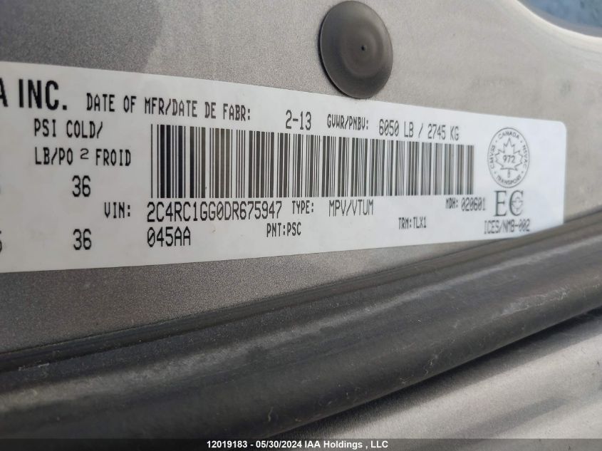 2013 Chrysler Town & Country Limited VIN: 2C4RC1GG0DR675947 Lot: 12019183