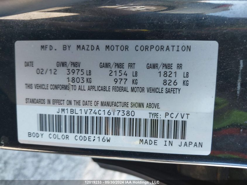 2012 Mazda Mazda3 VIN: JM1BL1V74C1617380 Lot: 12019233