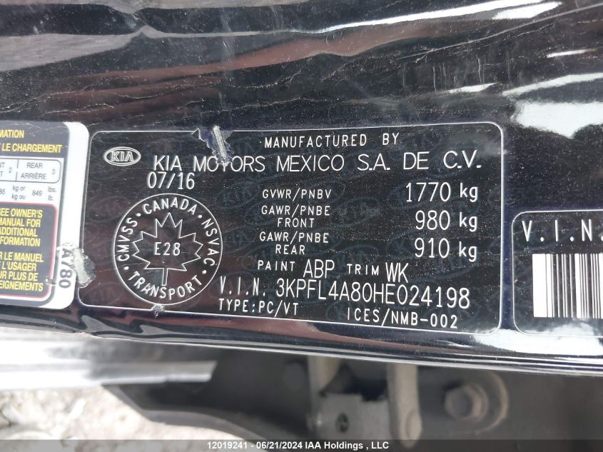 2017 Kia Forte VIN: 3KPFL4A80HE024198 Lot: 12019241