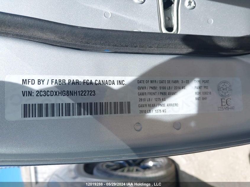 2022 Dodge Charger Gt VIN: 2C3CDXHG8NH122723 Lot: 12019288