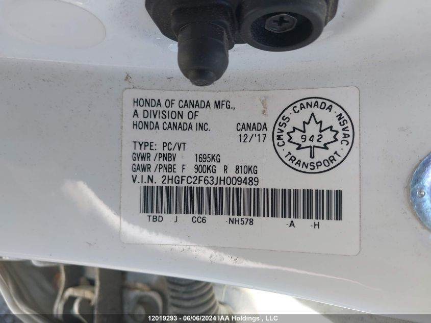 2018 Honda Civic Sedan VIN: 2HGFC2F63JH009489 Lot: 12019293