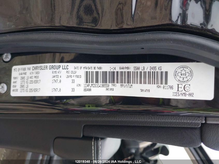 2014 Jeep Cherokee VIN: 1C4PJMCS1EW188550 Lot: 12019348