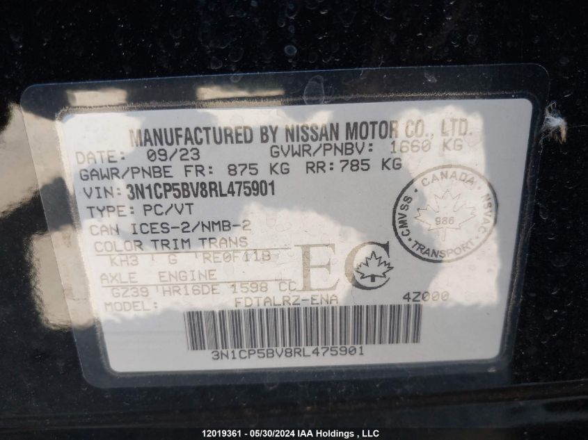 2024 Nissan Kicks VIN: 3N1CP5BV8RL475901 Lot: 12019361