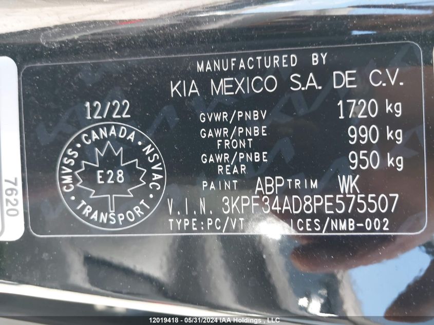 2023 Kia Forte VIN: 3KPF34AD8PE575507 Lot: 12019418