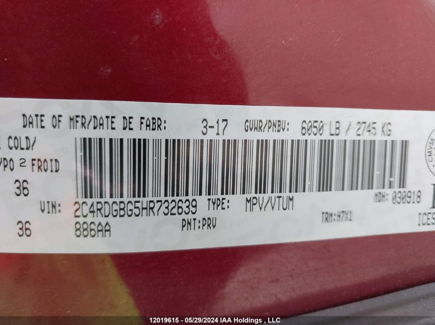 2017 Dodge Grand Caravan Se VIN: 2C4RDGBG5HR732639 Lot: 12019615