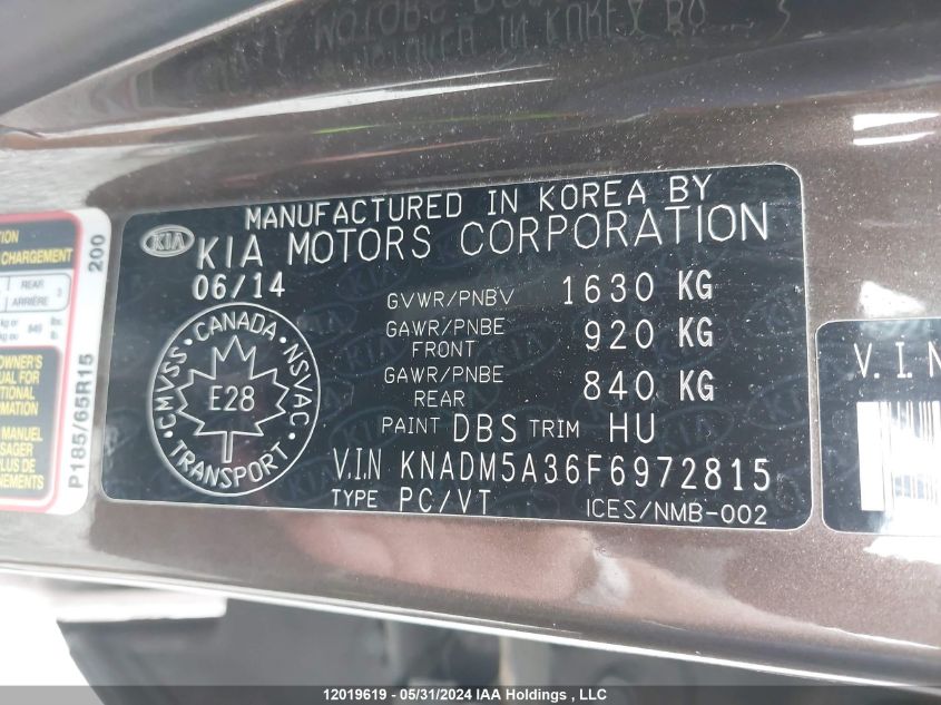 2015 Kia Rio Lx VIN: KNADM5A36F6972815 Lot: 12019619