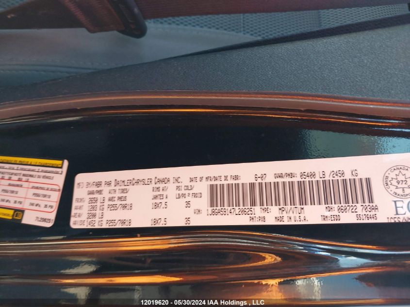 2007 Jeep Wrangler Unlimited Sahara VIN: 1J8GA59147L206251 Lot: 12019620