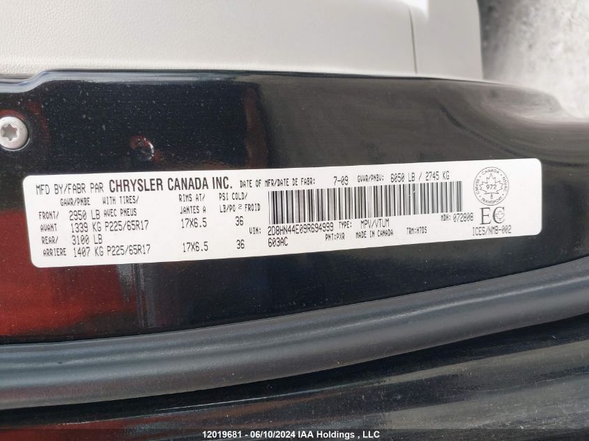 2009 Dodge Grand Caravan Se VIN: 2D8HN44E09R694999 Lot: 12019681