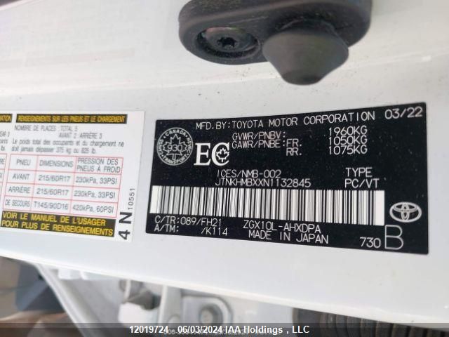 2022 Toyota C-Hr Le VIN: JTNKHMBXXN1132845 Lot: 12019724