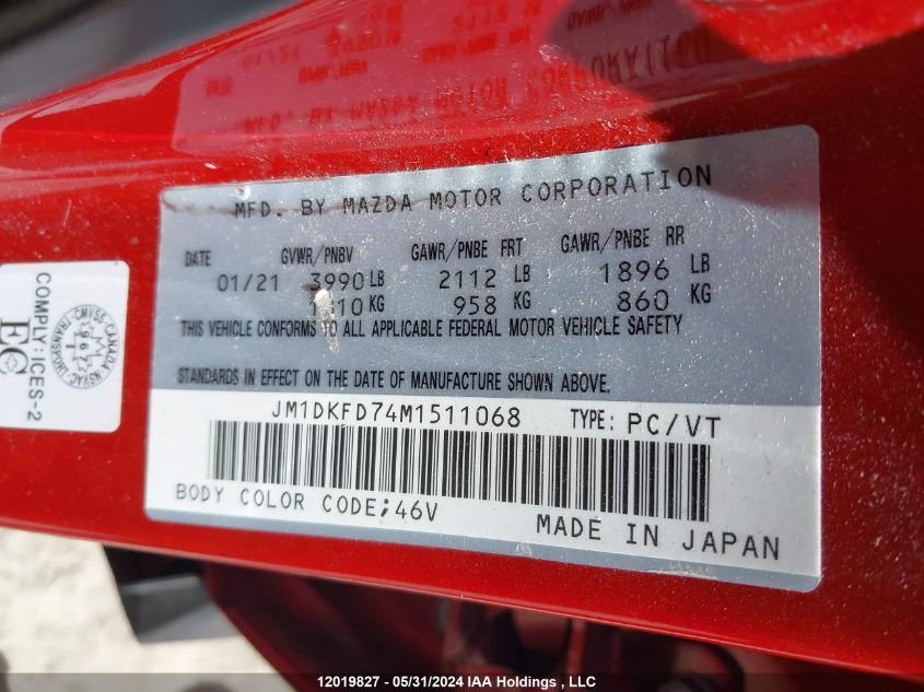 2021 Mazda Cx-3 VIN: JM1DKFD74M1511068 Lot: 12019827