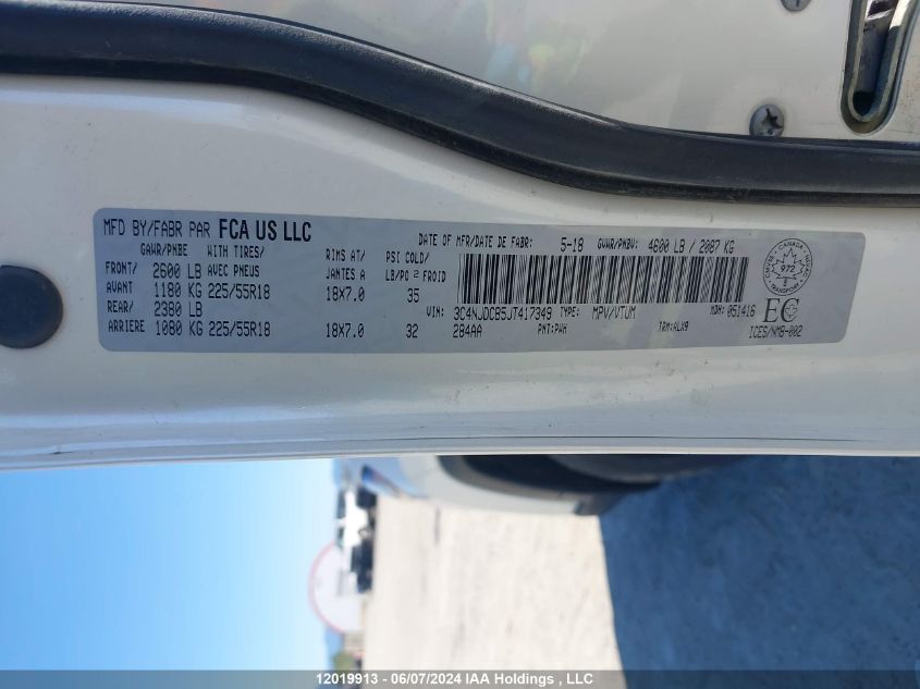 2018 Jeep Compass Limited VIN: 3C4NJDCB5JT417349 Lot: 12019913