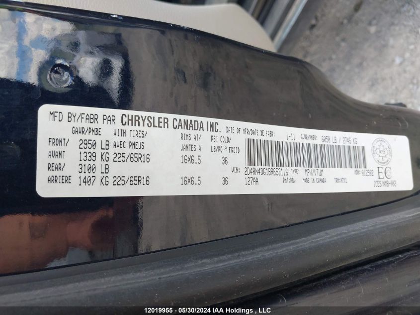 2011 Dodge Grand Caravan VIN: 2D4RN4DG1BR653116 Lot: 12019955