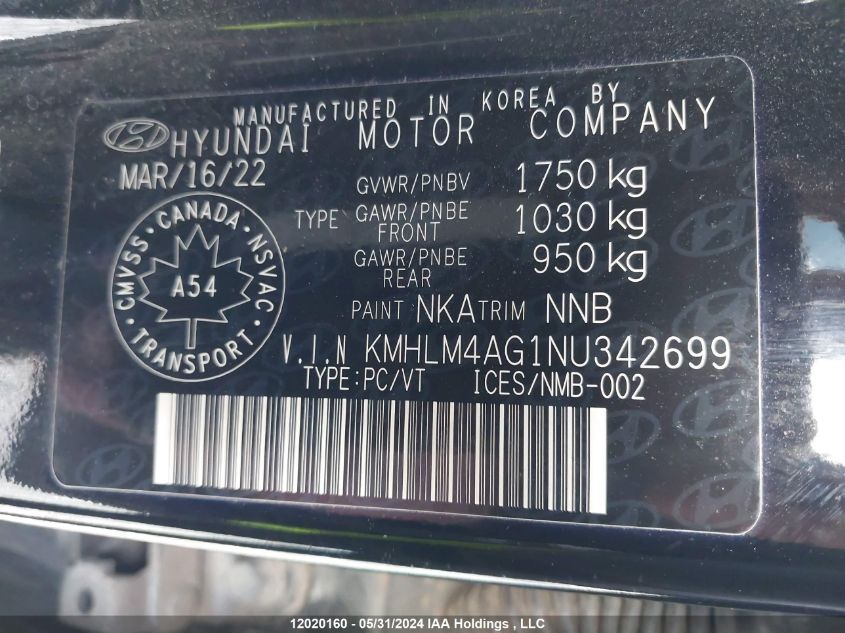2022 Hyundai Elantra Sel VIN: KMHLM4AG1NU342699 Lot: 12020160