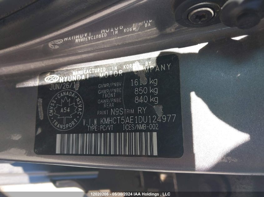 2013 Hyundai Accent Gls/Gs VIN: KMHCT5AE1DU124977 Lot: 12020205