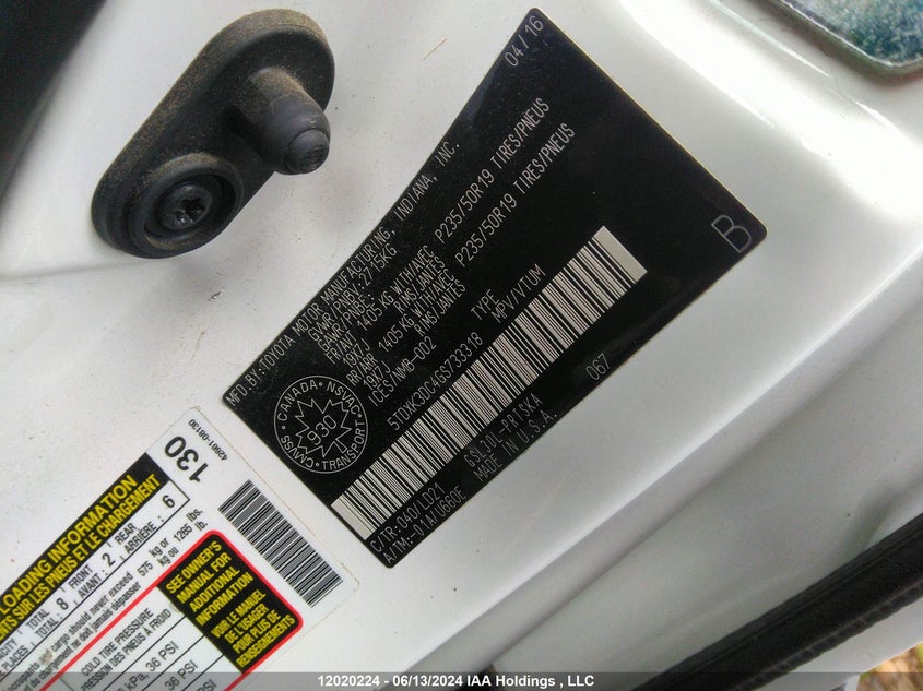 2016 Toyota Sienna Se VIN: 5TDXK3DC4GS733318 Lot: 12020224