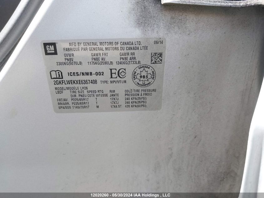 2014 GMC Terrain VIN: 2GKFLWEKXE6367408 Lot: 12020260