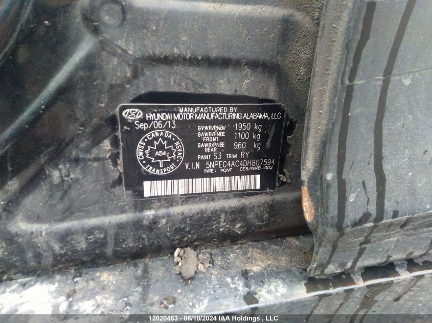 2013 Hyundai Sonata Se/Limited VIN: 5NPEC4AC4DH807594 Lot: 12020463