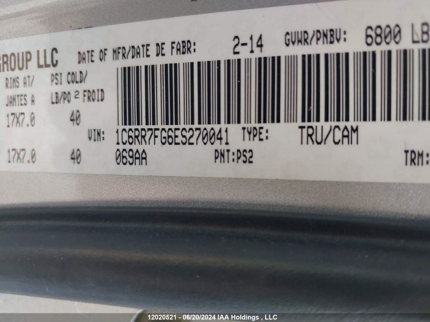2014 Dodge Ram 1500 VIN: 1C6RR7FG6ES270041 Lot: 12020521