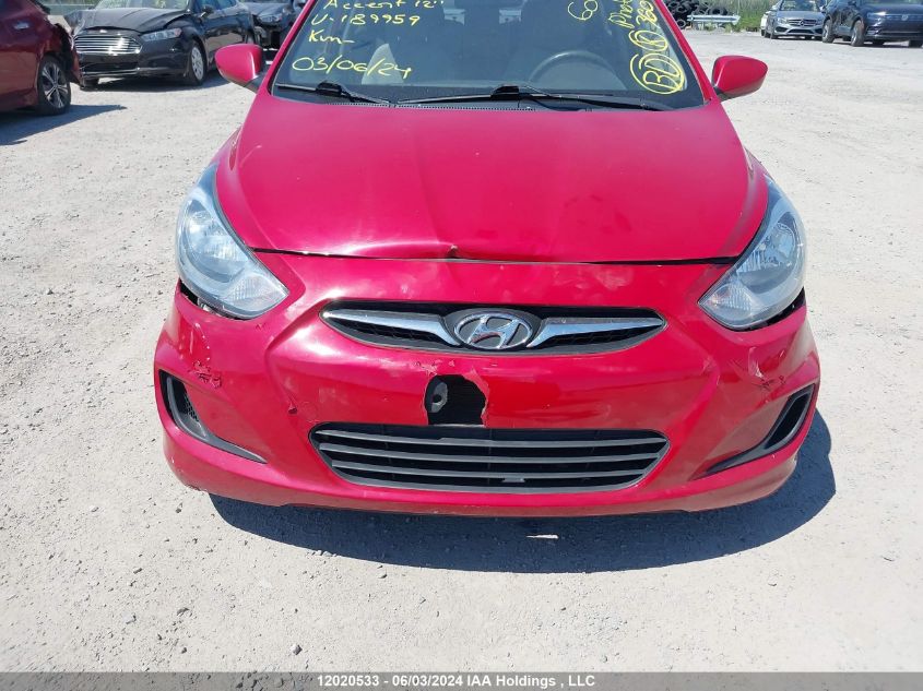 2012 Hyundai Accent Gl VIN: KMHCT4AE4CU189959 Lot: 12020533