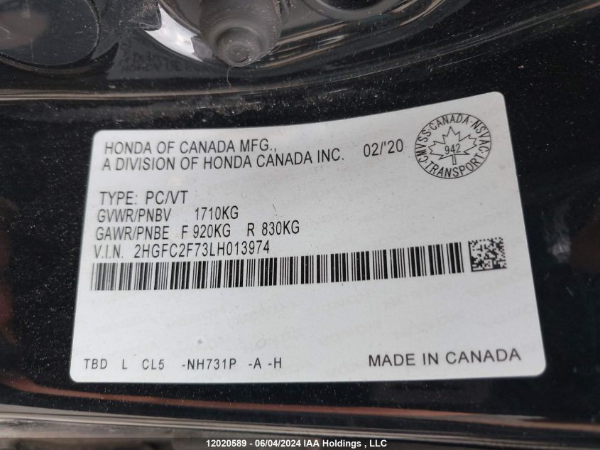 2020 Honda Civic Sedan VIN: 2HGFC2F73LH013974 Lot: 12020589