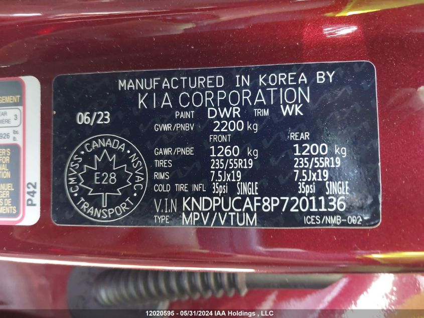2023 Kia Sportage VIN: KNDPUCAF8P7201136 Lot: 12020595