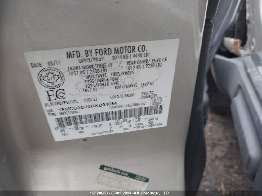 2011 Ford Escape Xlt VIN: 1FMCU0D79BKB94054 Lot: 12020600