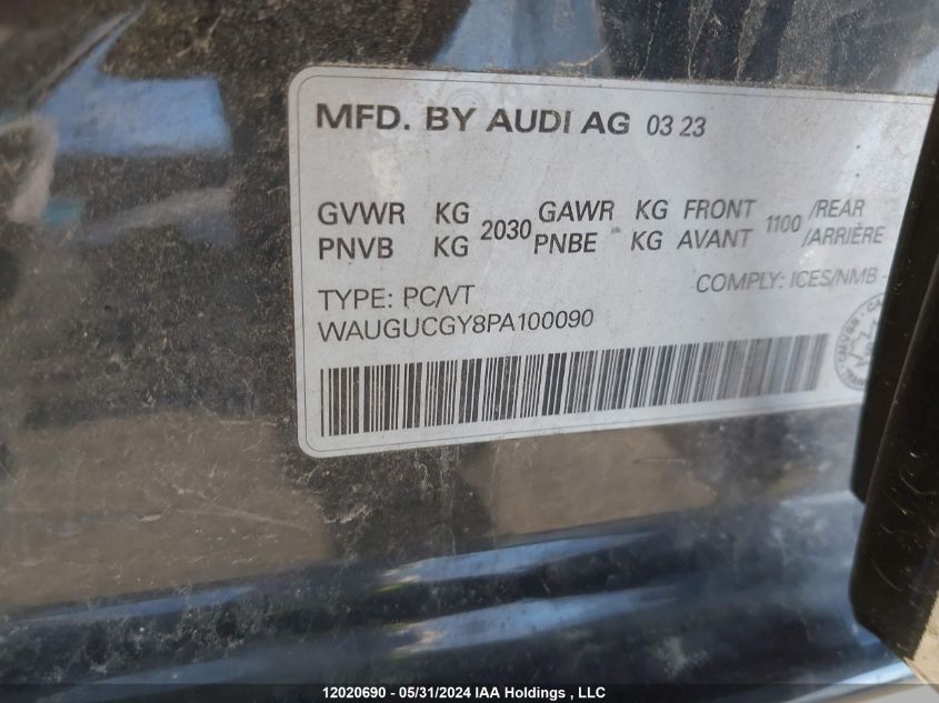 2023 Audi A3 Sedan VIN: WAUGUCGY8PA100090 Lot: 12020690