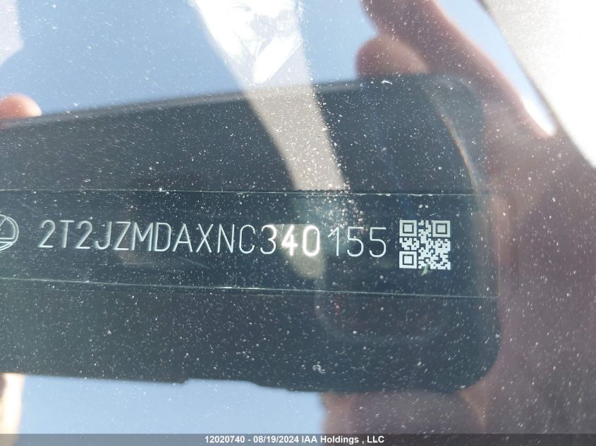 2022 Lexus Rx 350 VIN: 2T2JZMDAXNC340155 Lot: 12020740