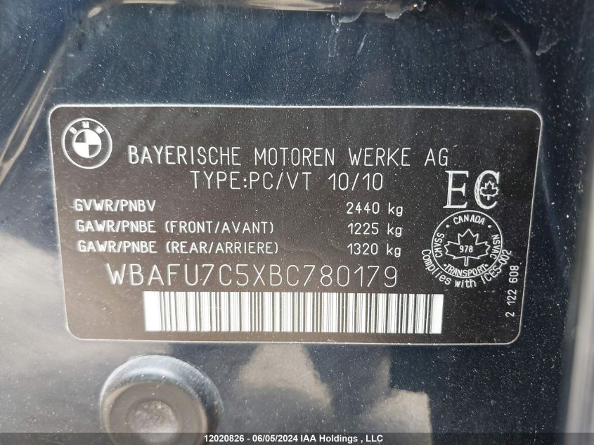 2011 BMW 5 Series VIN: WBAFU7C5XBC780179 Lot: 12020826