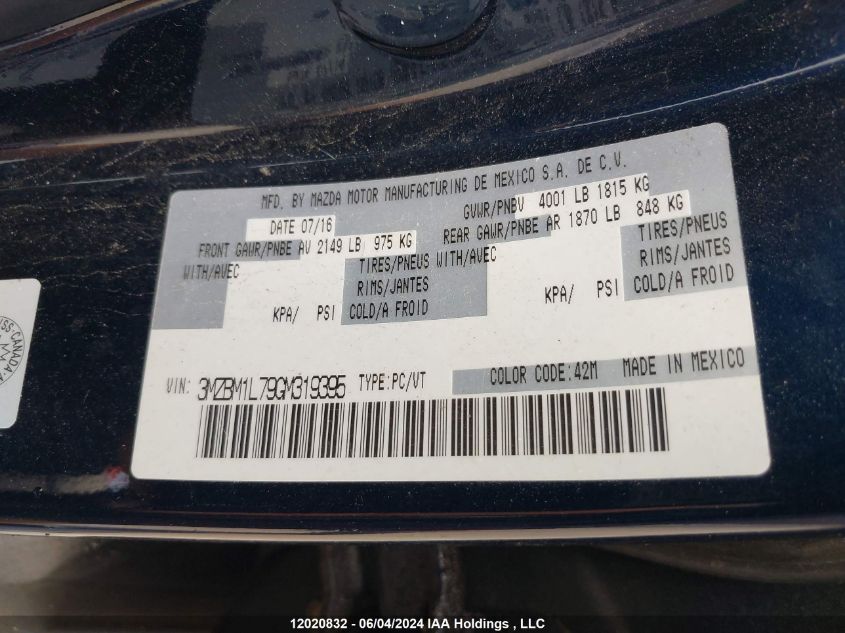 2016 Mazda Mazda3 VIN: 3MZBM1L79GM319395 Lot: 12020832