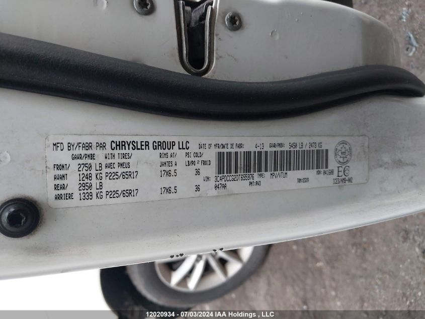 2013 Dodge Journey Sxt VIN: 3C4PDCCG2DT655976 Lot: 12020934