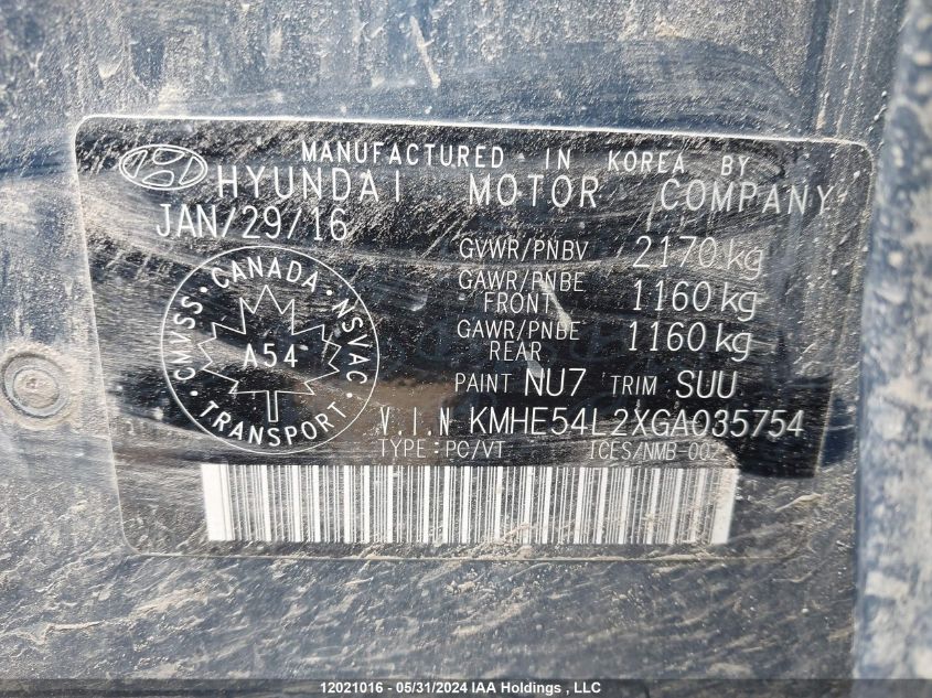 2016 Hyundai Sonata Plug-In Hybrid/Limited VIN: KMHE54L2XGA035754 Lot: 12021016