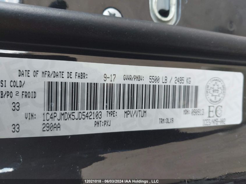 2018 Jeep Cherokee Limited VIN: 1C4PJMDX5JD542103 Lot: 12021018