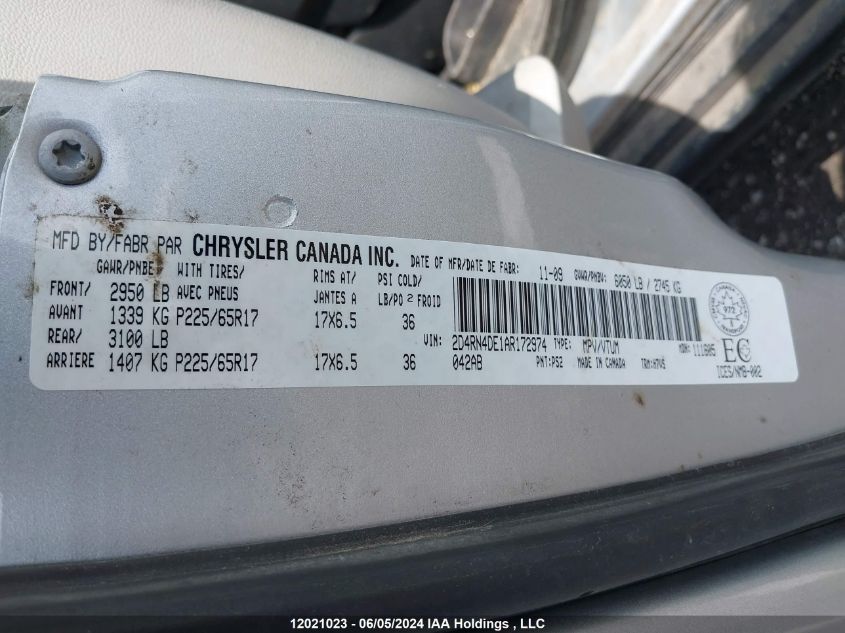 2010 Dodge Grand Caravan Se VIN: 2D4RN4DE1AR172974 Lot: 12021023